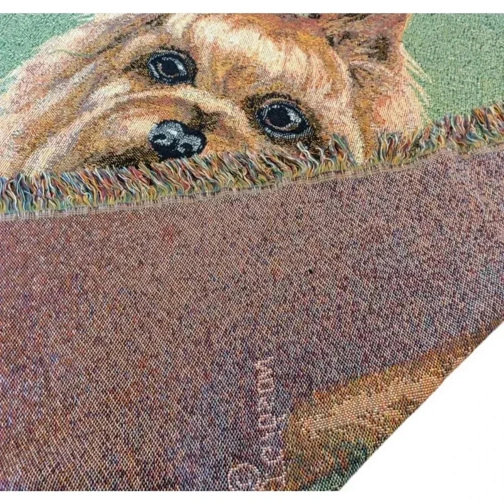 Judy Gibson Yorkie Yorkshire Terrier Dog Tapestry Throw Blanket Fringe Trim